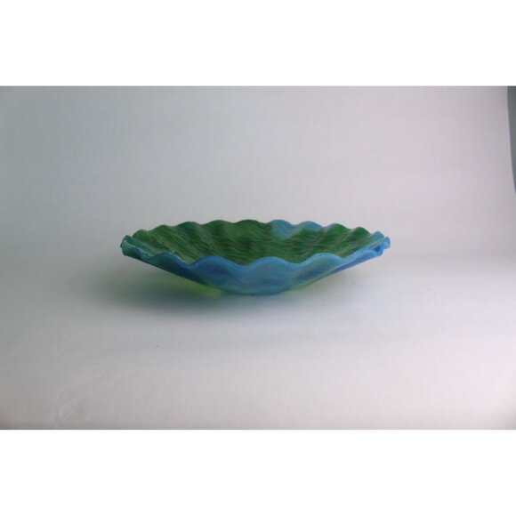 Vintage Crinkle Glass Bowl | Blue & Green Swirl | Art Glass Dish - Picture 4 of 6